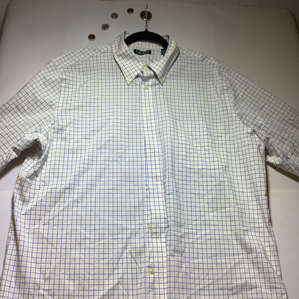 Lauren Ralph Lauren Men  White Yellow Multiple Plaid Shirt Size XL 17-1/2 34/35